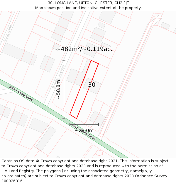 30, LONG LANE, UPTON, CHESTER, CH2 1JE: Plot and title map