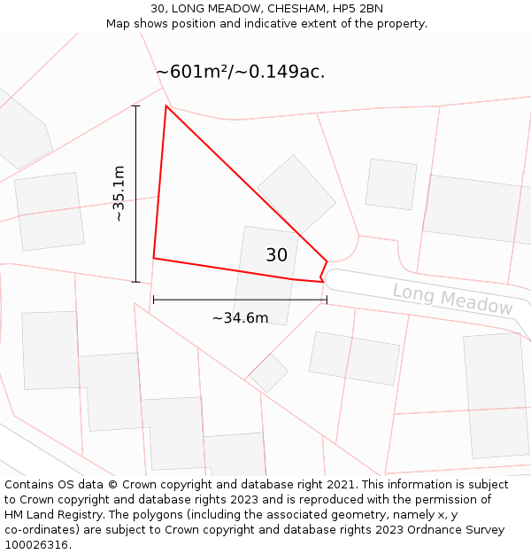 30, LONG MEADOW, CHESHAM, HP5 2BN: Plot and title map