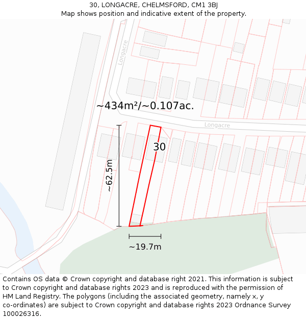 30, LONGACRE, CHELMSFORD, CM1 3BJ: Plot and title map