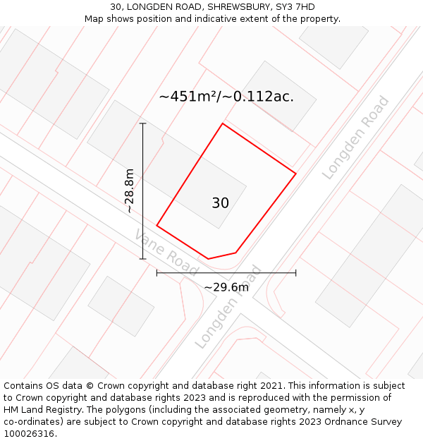 30, LONGDEN ROAD, SHREWSBURY, SY3 7HD: Plot and title map