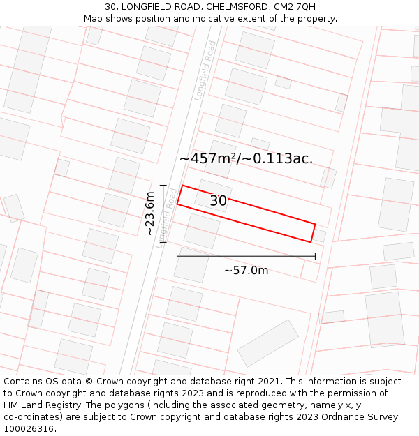 30, LONGFIELD ROAD, CHELMSFORD, CM2 7QH: Plot and title map