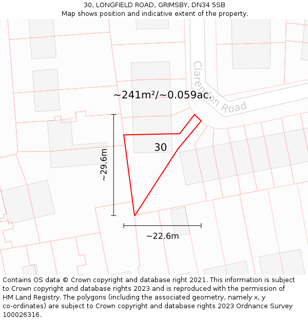 30, LONGFIELD ROAD, GRIMSBY, DN34 5SB: Plot and title map