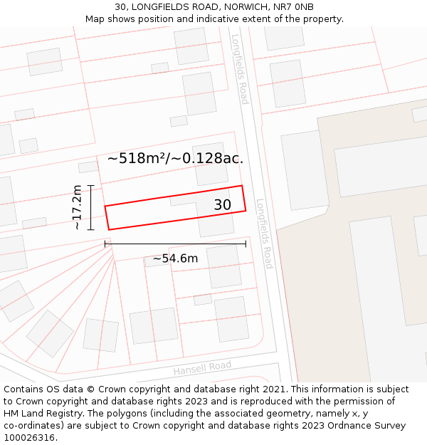 30, LONGFIELDS ROAD, NORWICH, NR7 0NB: Plot and title map