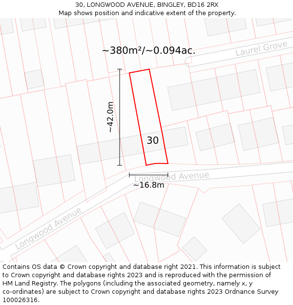 30, LONGWOOD AVENUE, BINGLEY, BD16 2RX: Plot and title map