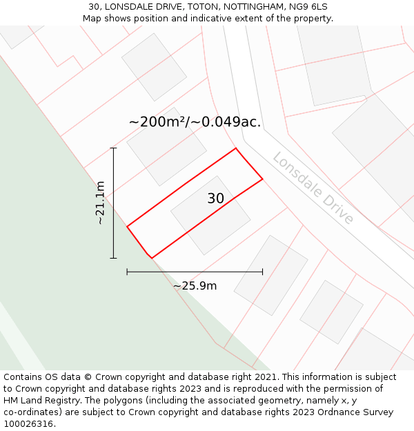30, LONSDALE DRIVE, TOTON, NOTTINGHAM, NG9 6LS: Plot and title map