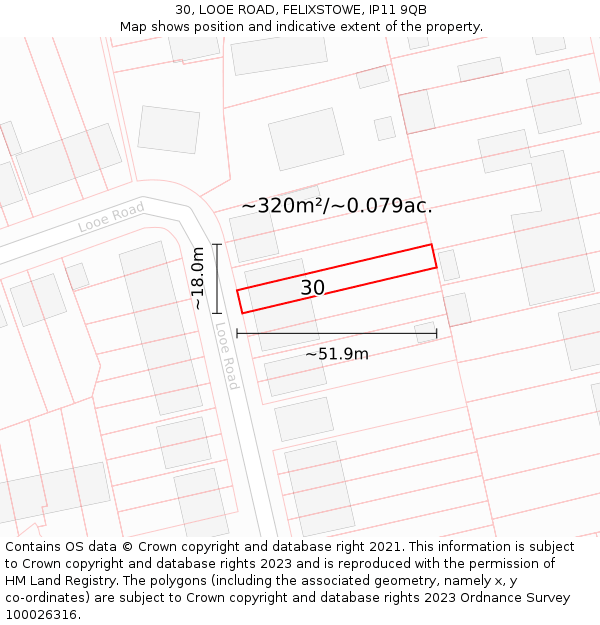 30, LOOE ROAD, FELIXSTOWE, IP11 9QB: Plot and title map