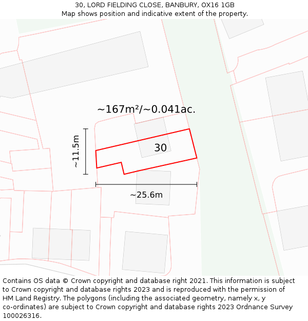 30, LORD FIELDING CLOSE, BANBURY, OX16 1GB: Plot and title map
