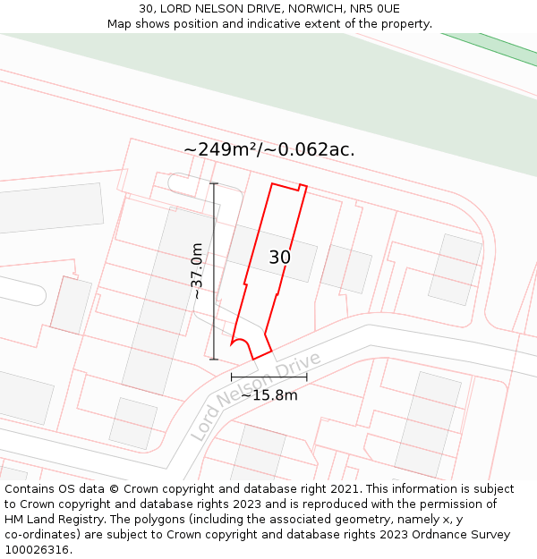 30, LORD NELSON DRIVE, NORWICH, NR5 0UE: Plot and title map