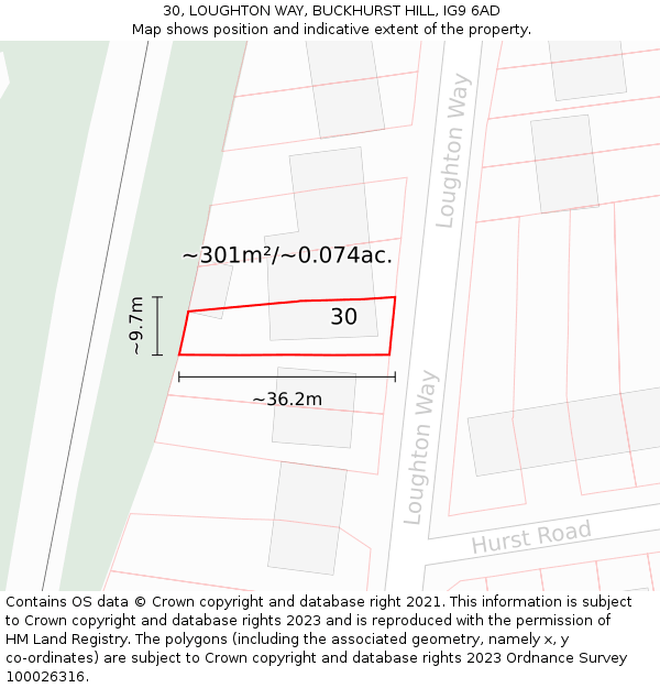 30, LOUGHTON WAY, BUCKHURST HILL, IG9 6AD: Plot and title map