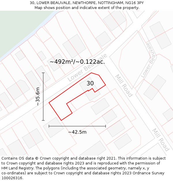 30, LOWER BEAUVALE, NEWTHORPE, NOTTINGHAM, NG16 3PY: Plot and title map