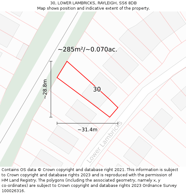 30, LOWER LAMBRICKS, RAYLEIGH, SS6 8DB: Plot and title map