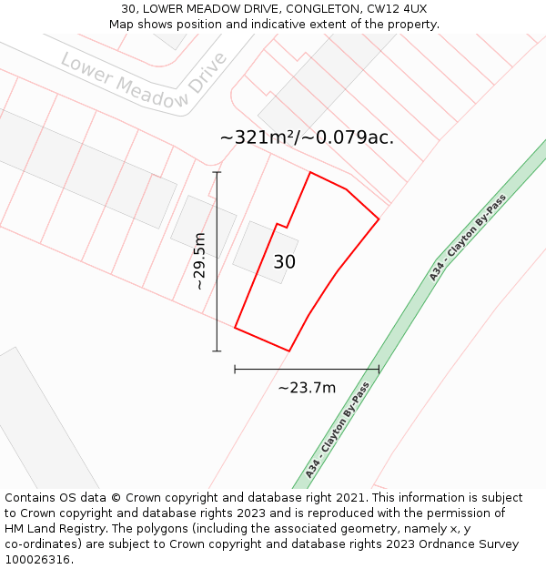 30, LOWER MEADOW DRIVE, CONGLETON, CW12 4UX: Plot and title map