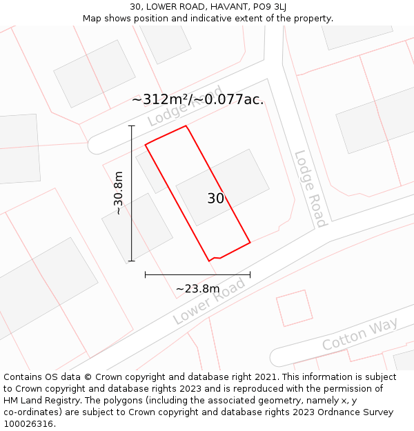 30, LOWER ROAD, HAVANT, PO9 3LJ: Plot and title map