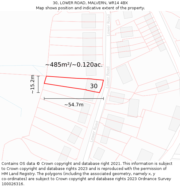 30, LOWER ROAD, MALVERN, WR14 4BX: Plot and title map