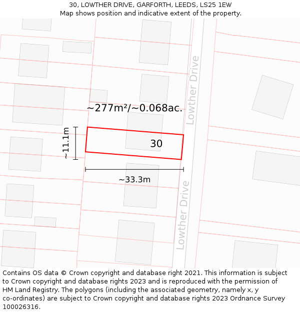30, LOWTHER DRIVE, GARFORTH, LEEDS, LS25 1EW: Plot and title map