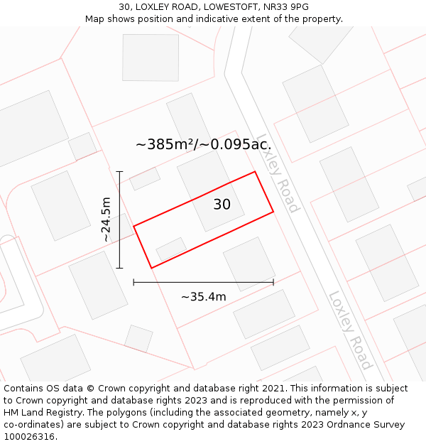 30, LOXLEY ROAD, LOWESTOFT, NR33 9PG: Plot and title map