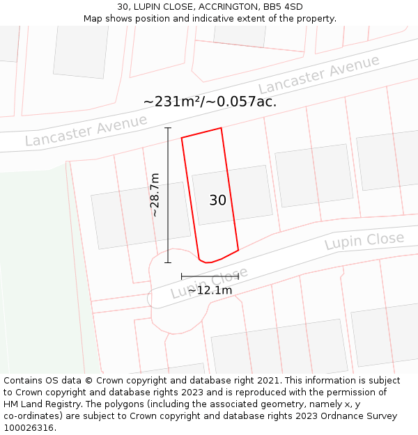 30, LUPIN CLOSE, ACCRINGTON, BB5 4SD: Plot and title map