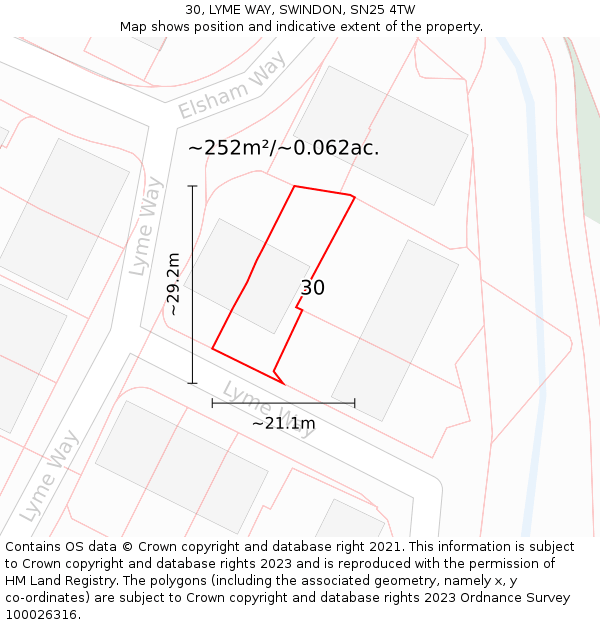 30, LYME WAY, SWINDON, SN25 4TW: Plot and title map
