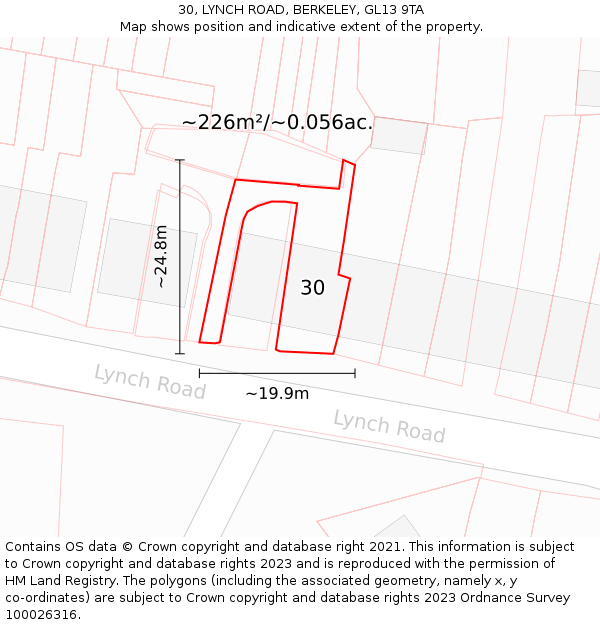 30, LYNCH ROAD, BERKELEY, GL13 9TA: Plot and title map