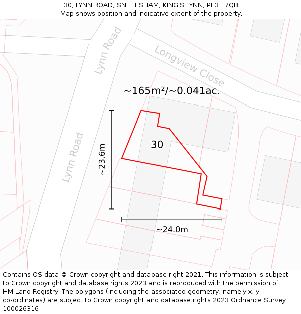 30, LYNN ROAD, SNETTISHAM, KING'S LYNN, PE31 7QB: Plot and title map