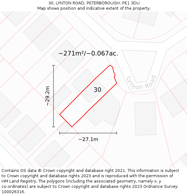 30, LYNTON ROAD, PETERBOROUGH, PE1 3DU: Plot and title map