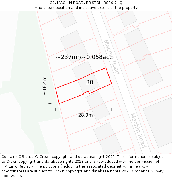 30, MACHIN ROAD, BRISTOL, BS10 7HQ: Plot and title map