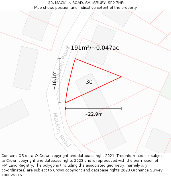30, MACKLIN ROAD, SALISBURY, SP2 7HB: Plot and title map