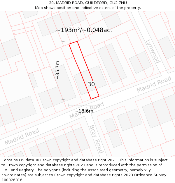 30, MADRID ROAD, GUILDFORD, GU2 7NU: Plot and title map