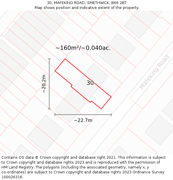 30, MAFEKING ROAD, SMETHWICK, B66 2BT: Plot and title map