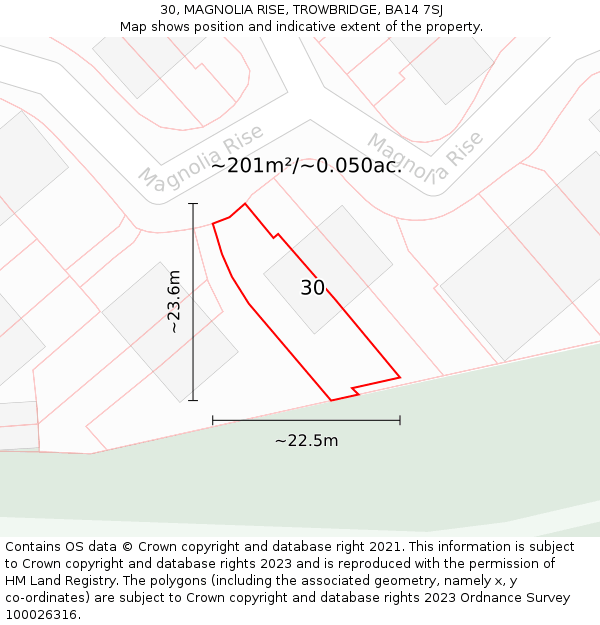 30, MAGNOLIA RISE, TROWBRIDGE, BA14 7SJ: Plot and title map