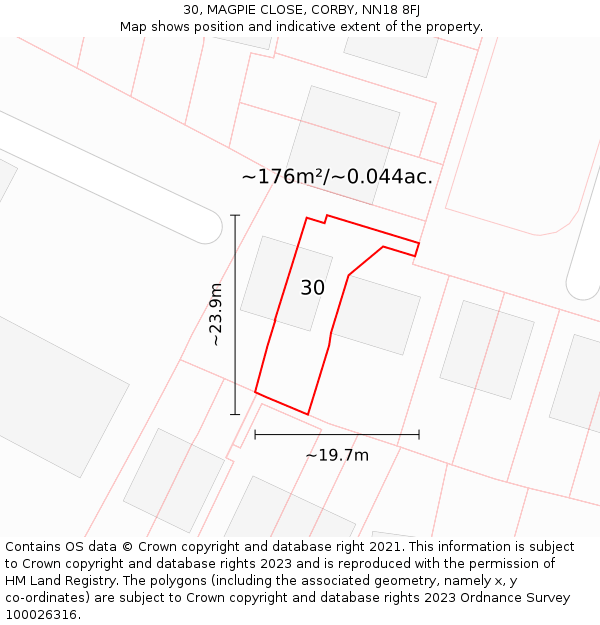 30, MAGPIE CLOSE, CORBY, NN18 8FJ: Plot and title map