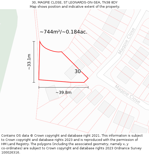30, MAGPIE CLOSE, ST LEONARDS-ON-SEA, TN38 8DY: Plot and title map