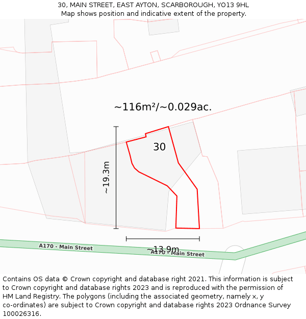 30, MAIN STREET, EAST AYTON, SCARBOROUGH, YO13 9HL: Plot and title map