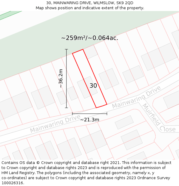 30, MAINWARING DRIVE, WILMSLOW, SK9 2QD: Plot and title map