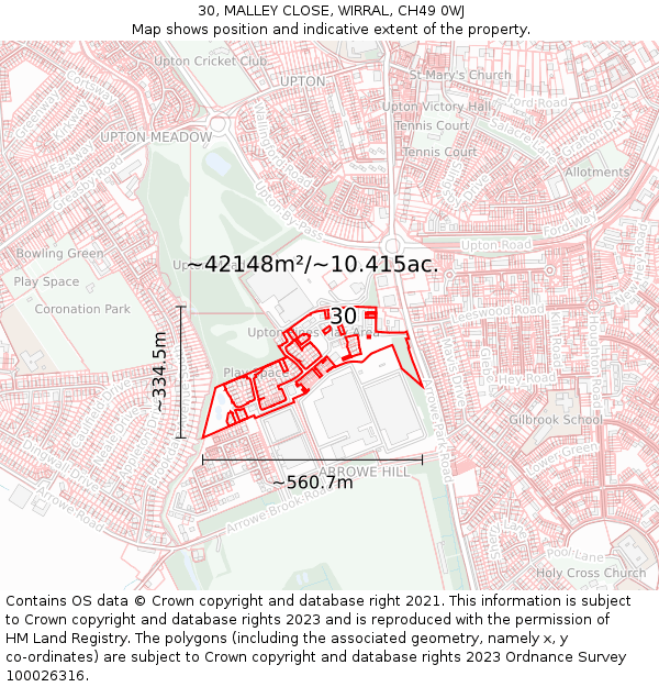 30, MALLEY CLOSE, WIRRAL, CH49 0WJ: Plot and title map