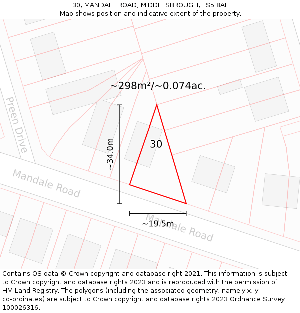 30, MANDALE ROAD, MIDDLESBROUGH, TS5 8AF: Plot and title map
