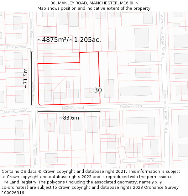 30, MANLEY ROAD, MANCHESTER, M16 8HN: Plot and title map