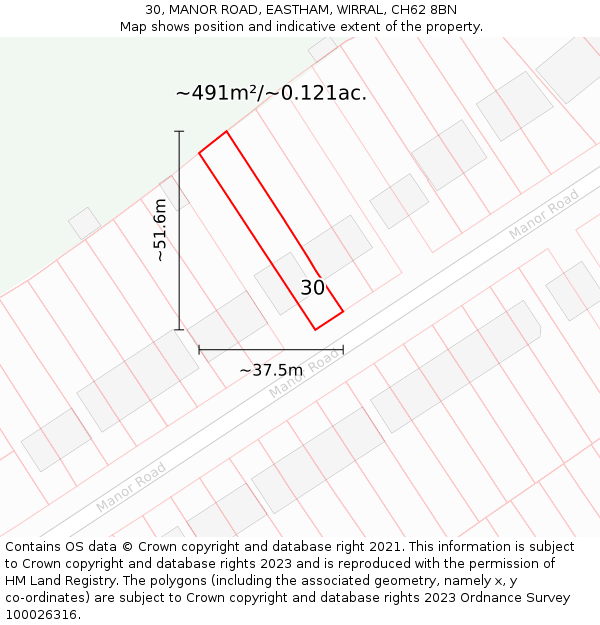 30, MANOR ROAD, EASTHAM, WIRRAL, CH62 8BN: Plot and title map