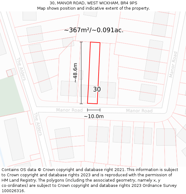 30, MANOR ROAD, WEST WICKHAM, BR4 9PS: Plot and title map