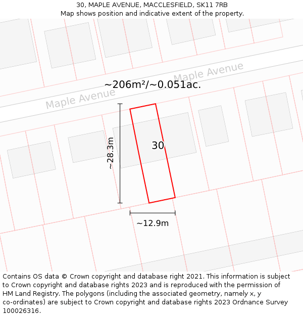 30, MAPLE AVENUE, MACCLESFIELD, SK11 7RB: Plot and title map