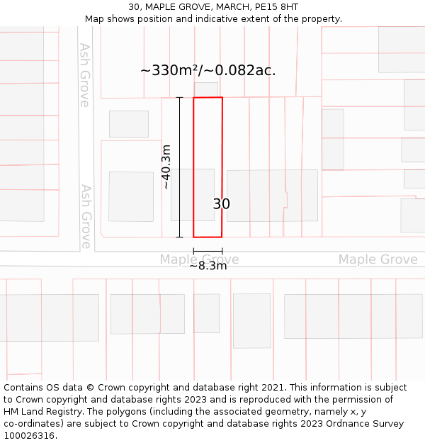 30, MAPLE GROVE, MARCH, PE15 8HT: Plot and title map
