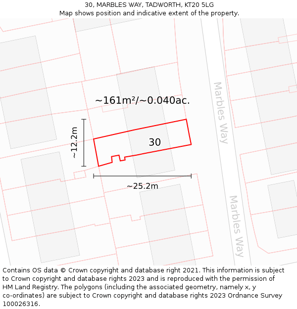30, MARBLES WAY, TADWORTH, KT20 5LG: Plot and title map
