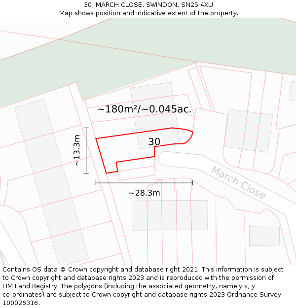 30, MARCH CLOSE, SWINDON, SN25 4XU: Plot and title map