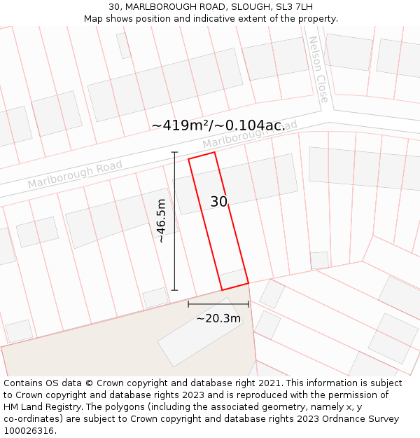 30, MARLBOROUGH ROAD, SLOUGH, SL3 7LH: Plot and title map