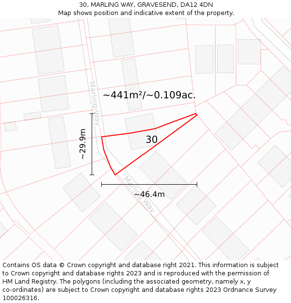 30, MARLING WAY, GRAVESEND, DA12 4DN: Plot and title map