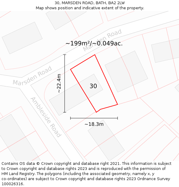 30, MARSDEN ROAD, BATH, BA2 2LW: Plot and title map