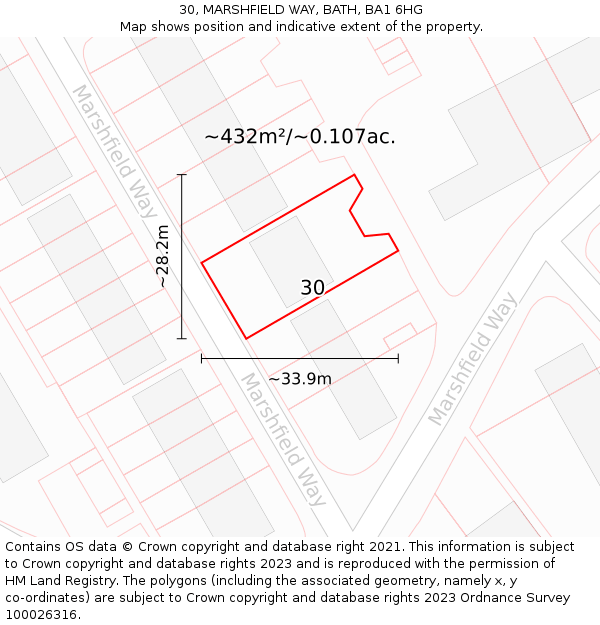 30, MARSHFIELD WAY, BATH, BA1 6HG: Plot and title map