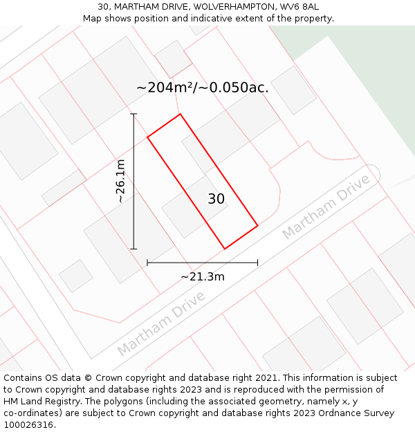 30, MARTHAM DRIVE, WOLVERHAMPTON, WV6 8AL: Plot and title map