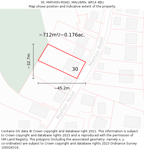 30, MATHON ROAD, MALVERN, WR14 4BU: Plot and title map