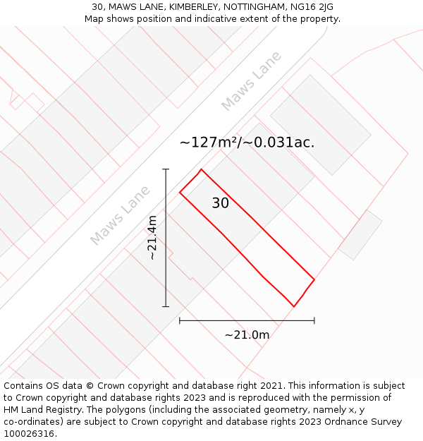 30, MAWS LANE, KIMBERLEY, NOTTINGHAM, NG16 2JG: Plot and title map